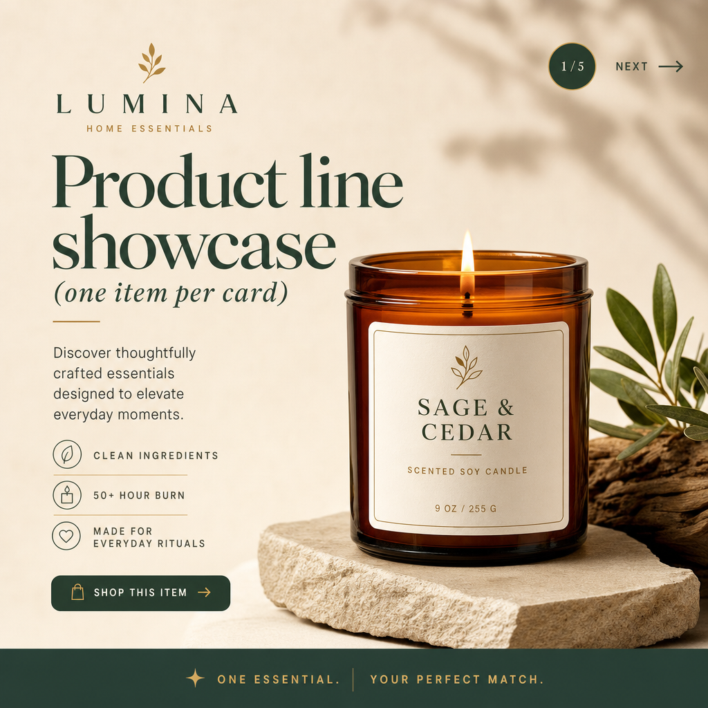 Product Hero ad example: Product line showcase (one item per card)