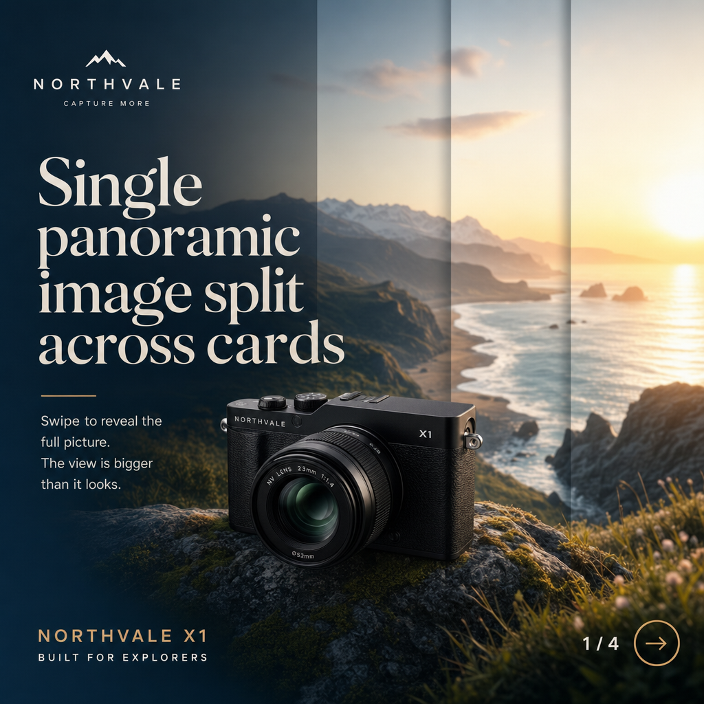 Product Hero ad example: Single panoramic image split across cards