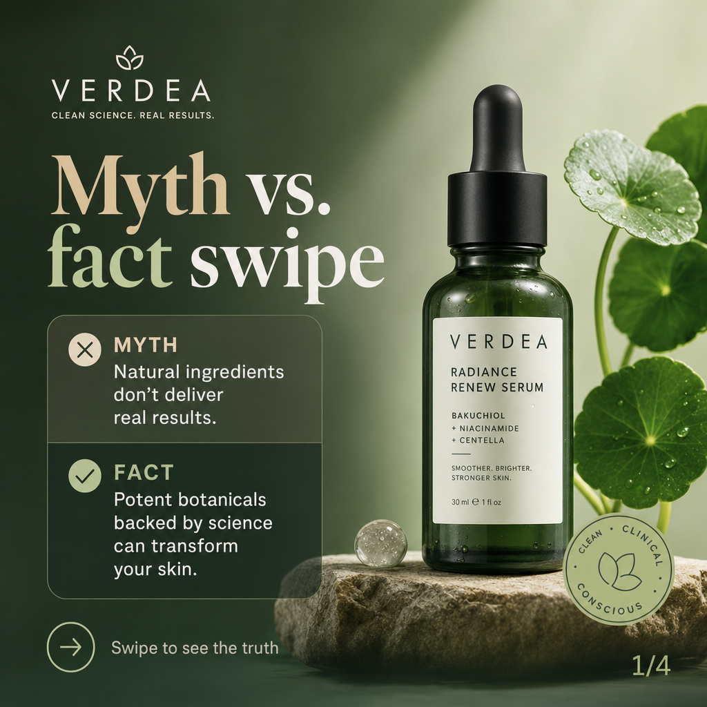 Comparison ad example: Myth vs. fact swipe