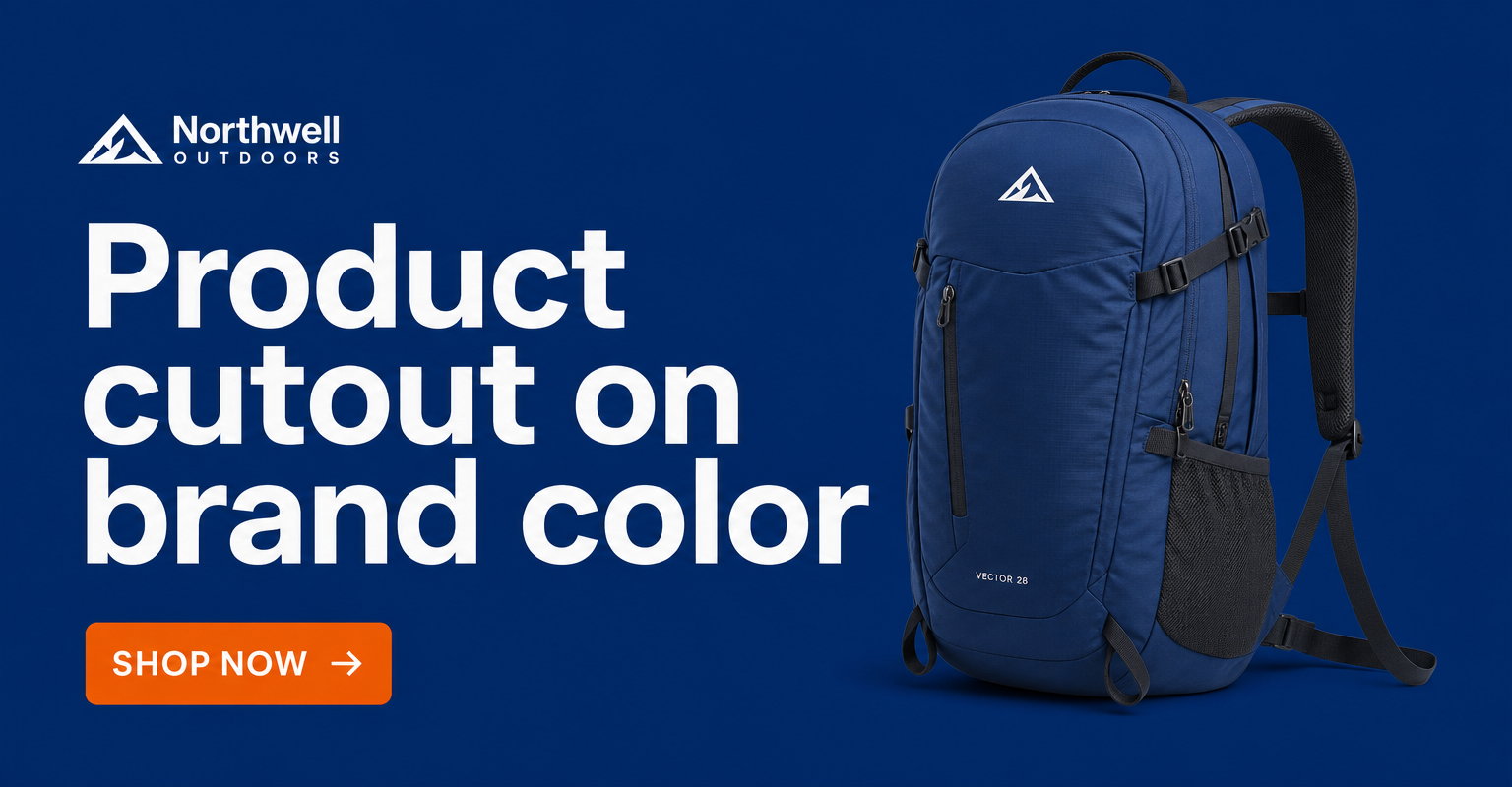 Minimalist ad example: Product cutout on brand color