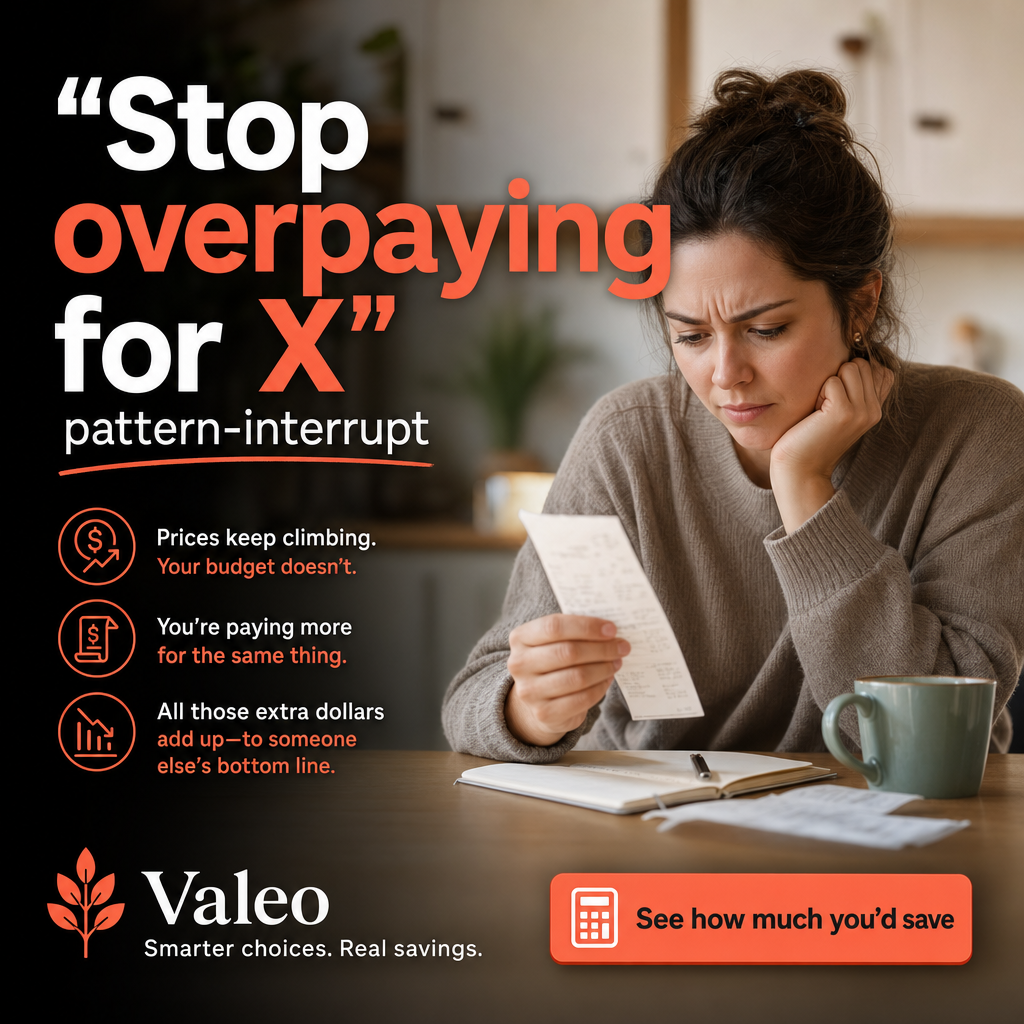 Pattern-Interrupt Hook ad example: "Stop overpaying for X" pattern-interrupt
