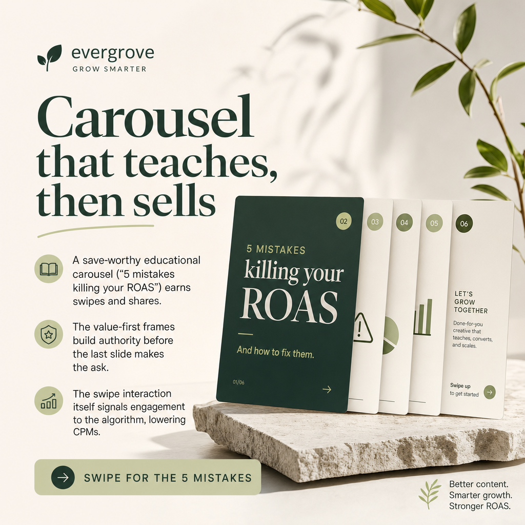 Instagram ad example: Carousel that teaches, then sells