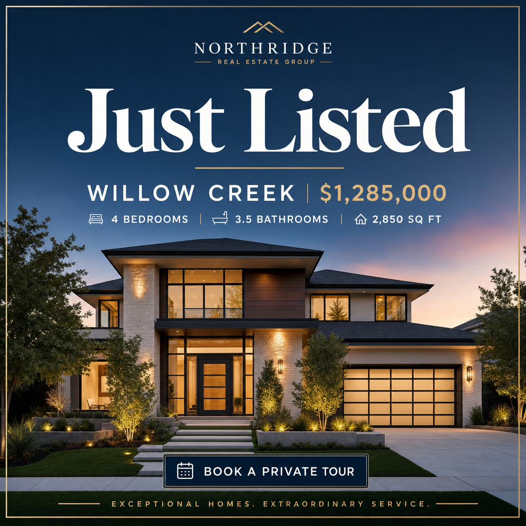real estate ad example: "Just Listed" with price and neighborhood