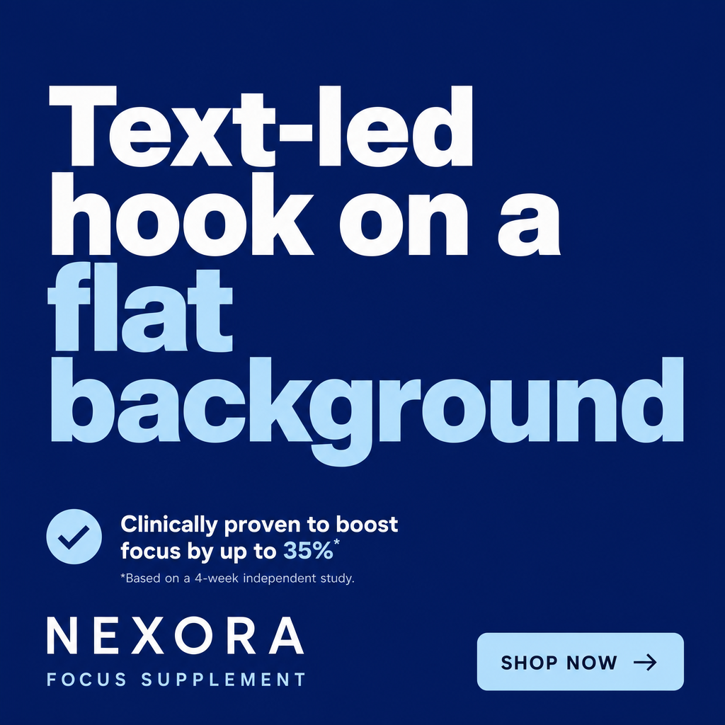 Pattern-Interrupt Hook ad example: Text-led hook on a flat background