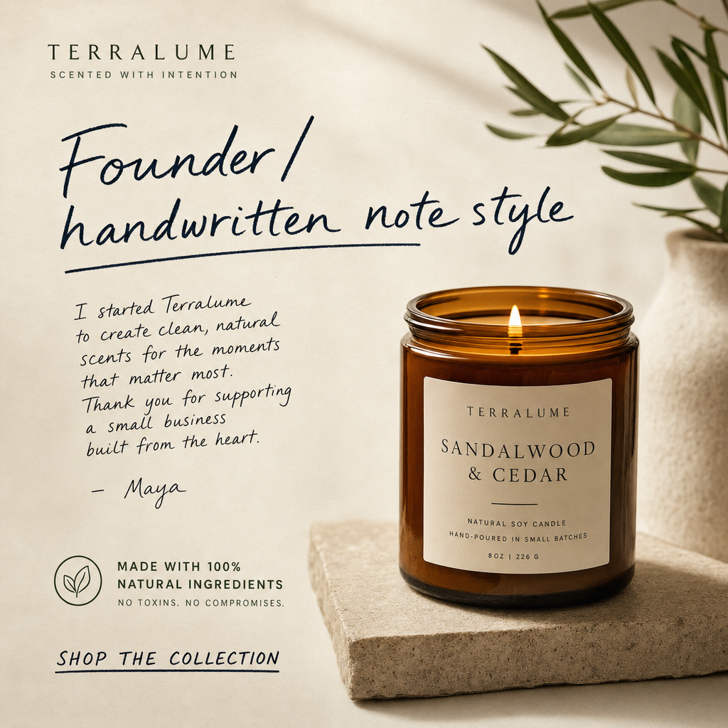 Emotional ad example: Founder / handwritten note style